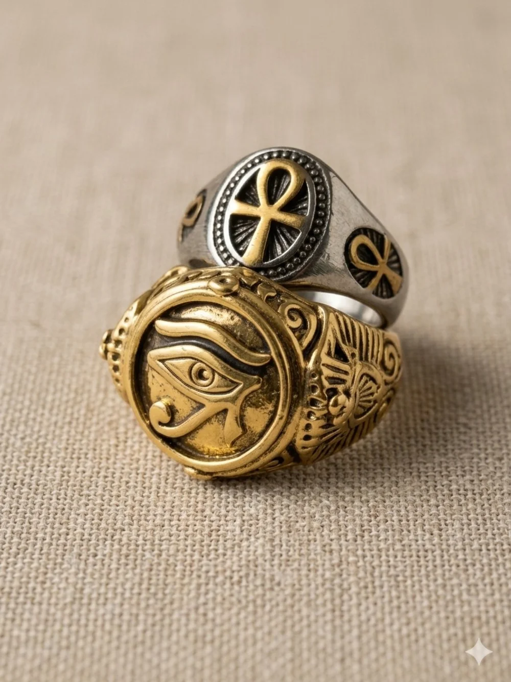 Gold and Silver Egyptian Eye Stackable Signet Rings Men's Size 10